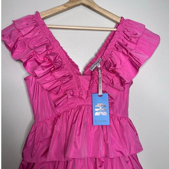Hunter Bell NWT Pamela Tiered Mini Dress Ruffle Detail Azaela Pink Size 4 - Picture 5 of 9